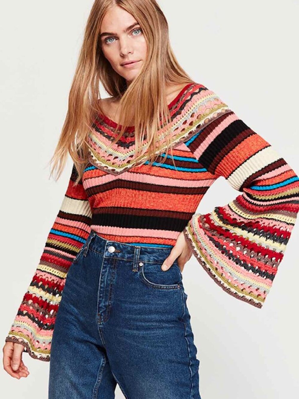 Free People “Heart and Soul Sweater” – spectacular short cotton sweater in strip